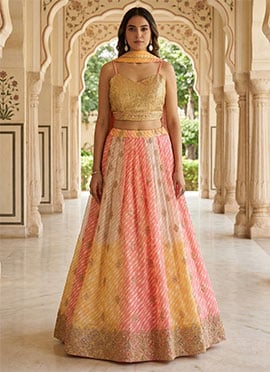 Multicolored Organza Digital Print Sequins Embroidered Lehenga