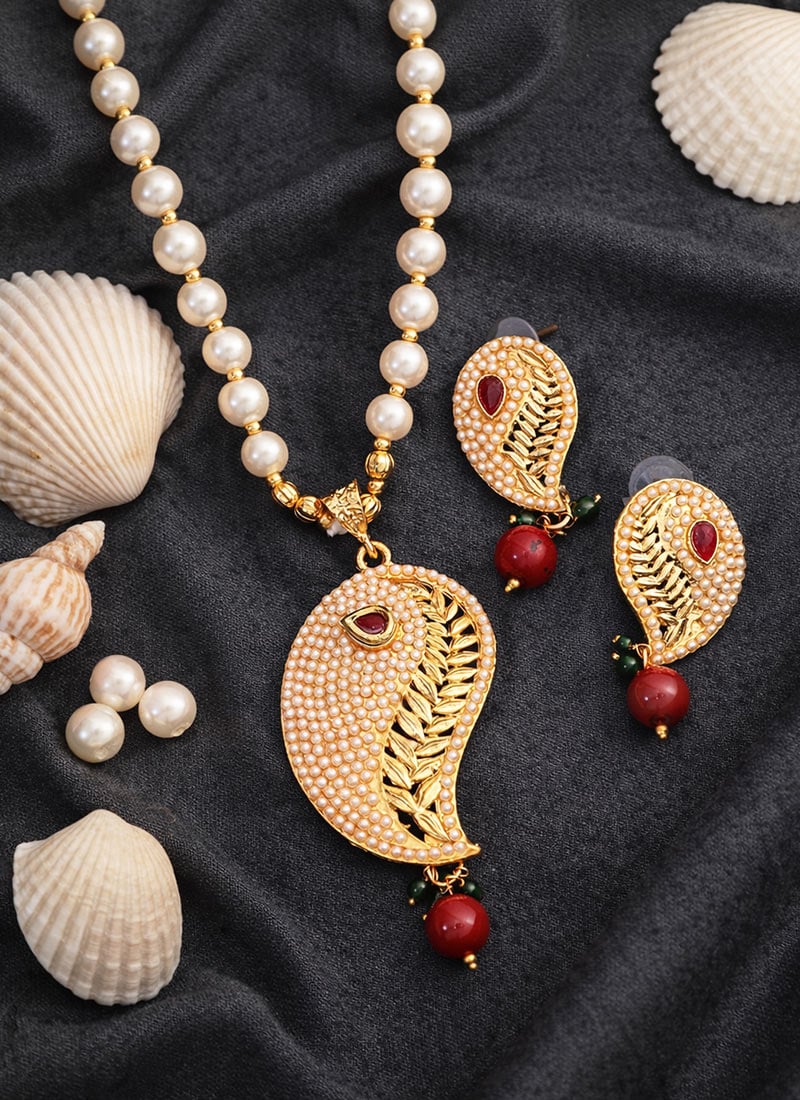 Multicolored Pearl and Stone Embellished Gold Plated Necklace Set