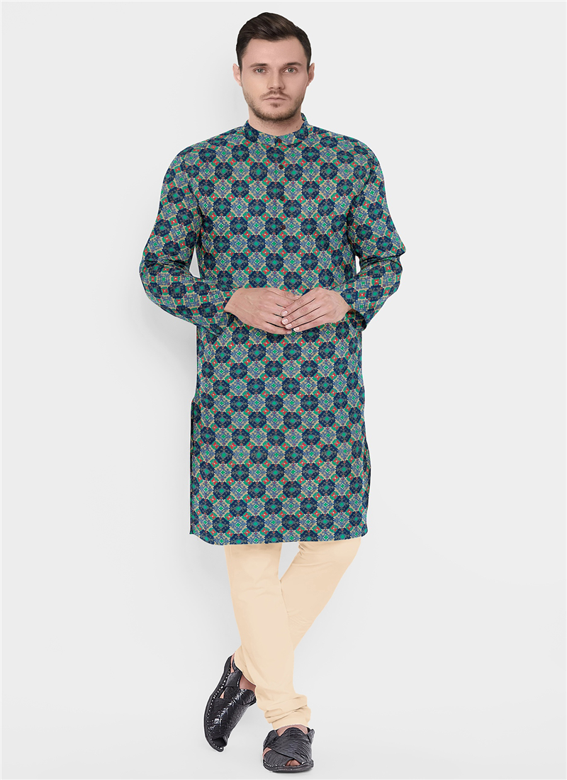 Multicolored Printed Viscose Kurta Set Festive Wear
