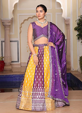 Multicolored Rangoli Silk Zari Sequins Embroidered Lehenga