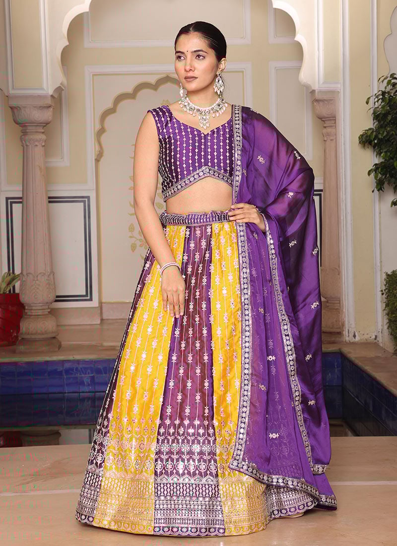 Multicolored Rangoli Silk Zari Sequins Embroidered Lehenga  Wedding Wear