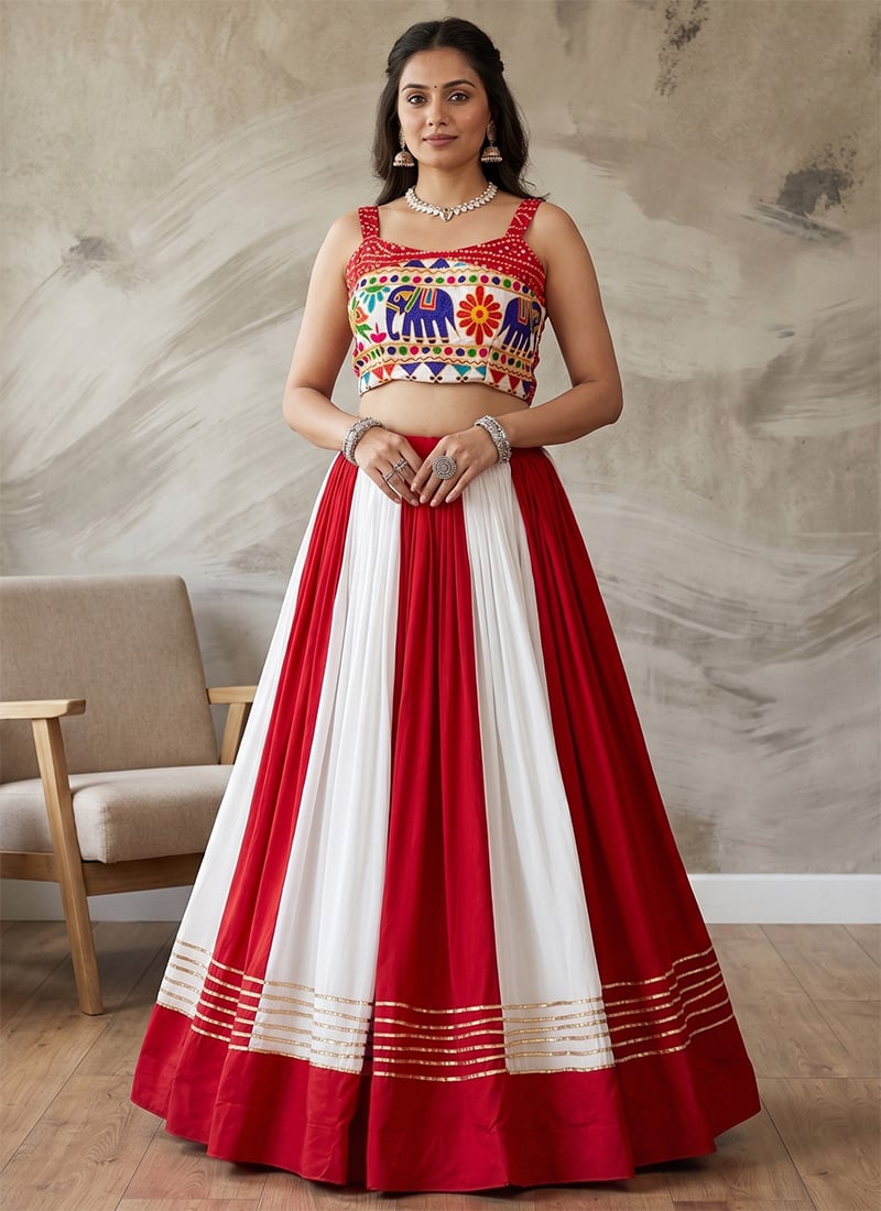 Multicolored Rayon Cotton Mirror Work Embroidered Indowestern For Navratri Festive Wear