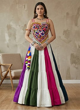Multicolored Rayon Embroidered Mirror Work Indowestern For Navratri