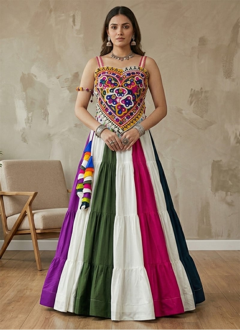 Multicolored Rayon Embroidered Mirror Work Indowestern For Navratri Festive Wear