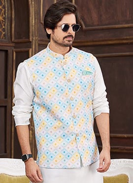 Multicolored Silk Digital Print Bandhagala Jacket