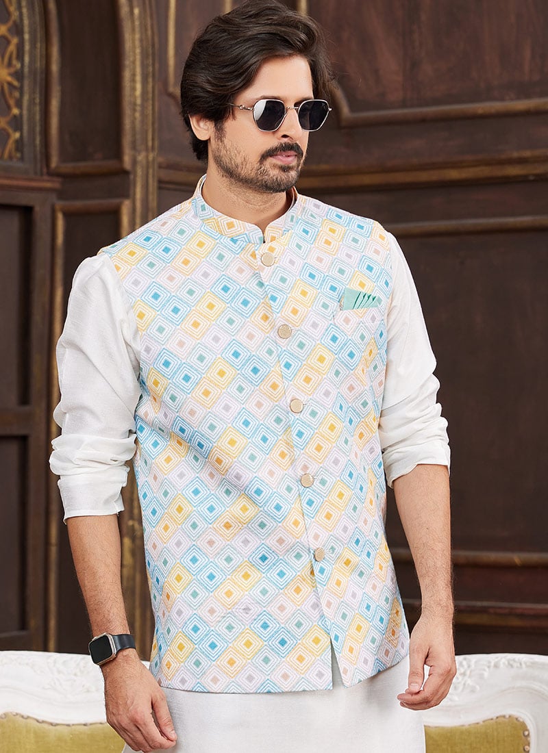 Multicolored Silk Digital Print Bandhagala Jacket