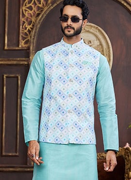 Multicolored Silk Digital Print Bandhagala Jacket