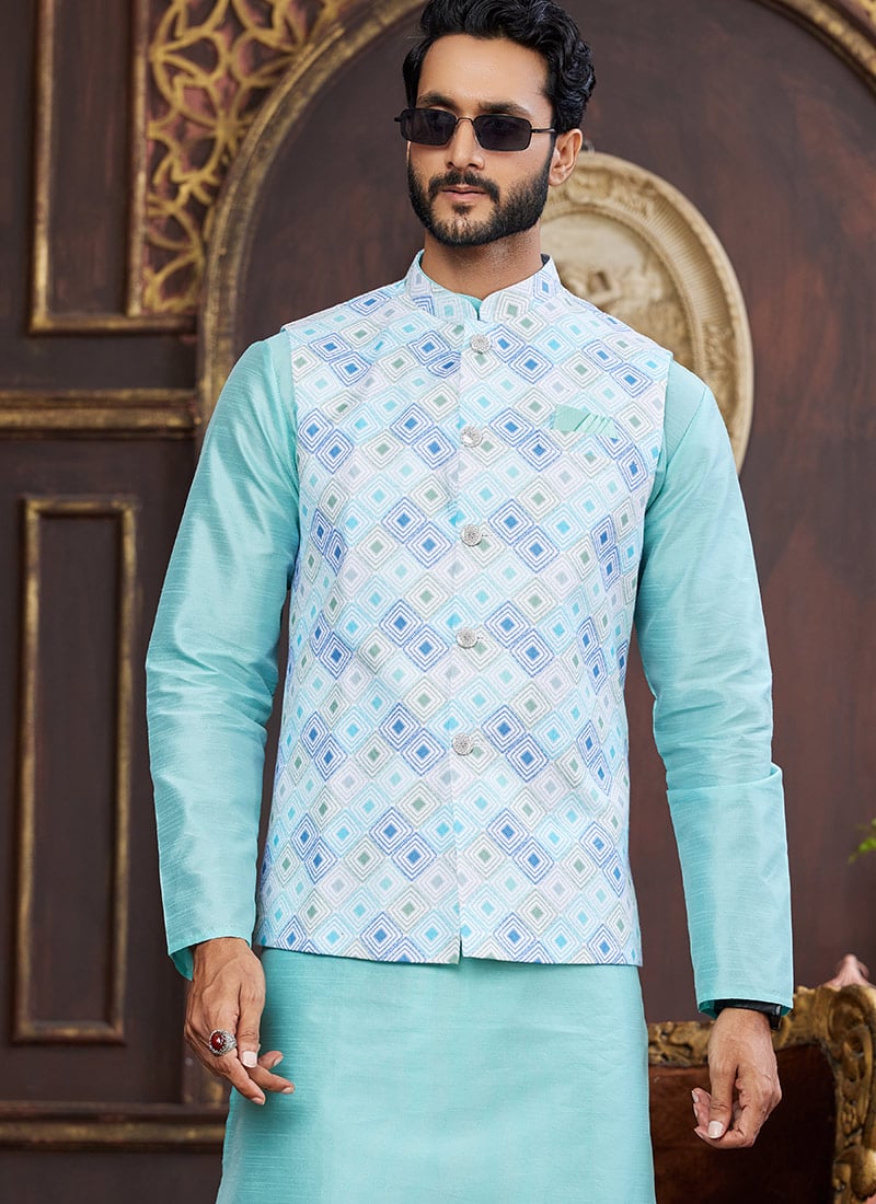 Multicolored Silk Digital Print Bandhagala Jacket