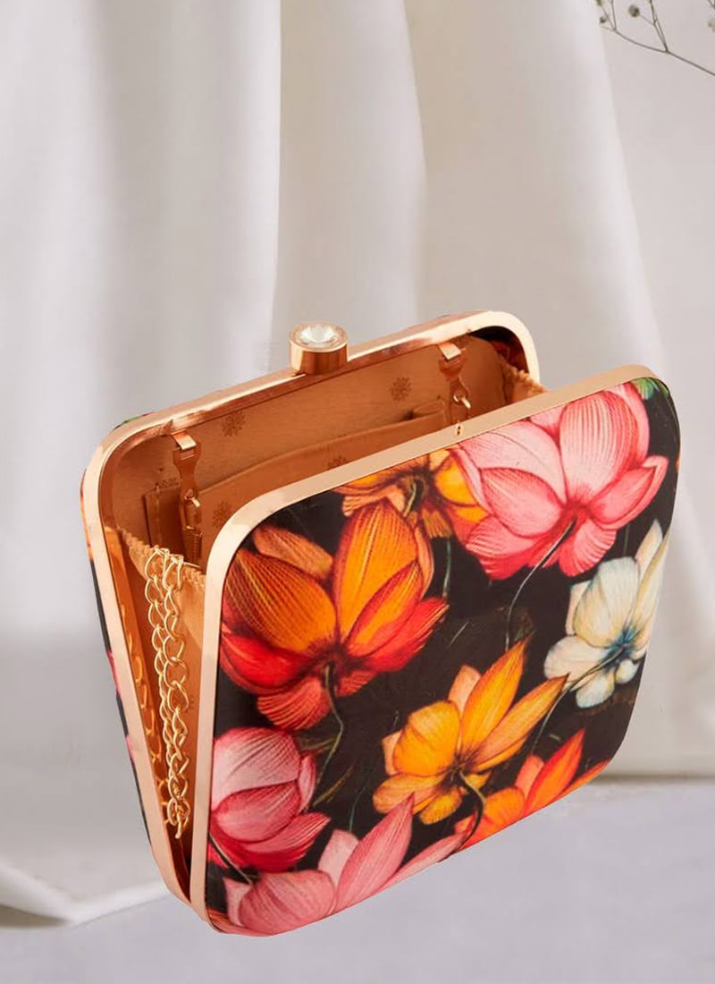 Multicolored Silk Digital Print Stunning Clutch After Six Wear