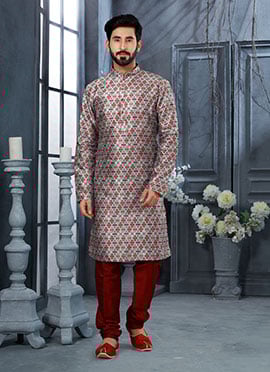 Multicolored Silk Digital Printed Kurta Pyjama