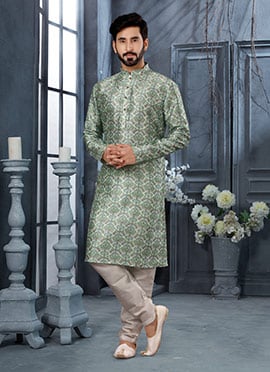 Multicolored Silk Digital Printed Kurta Pyjama