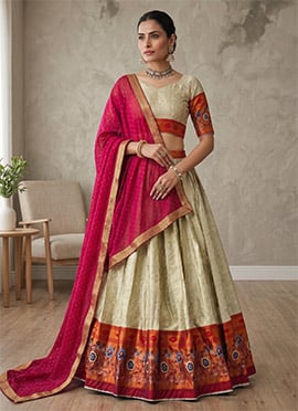 Multicolored Silk Mirror Work Navratri Chaniya Choli For Dandiya Night