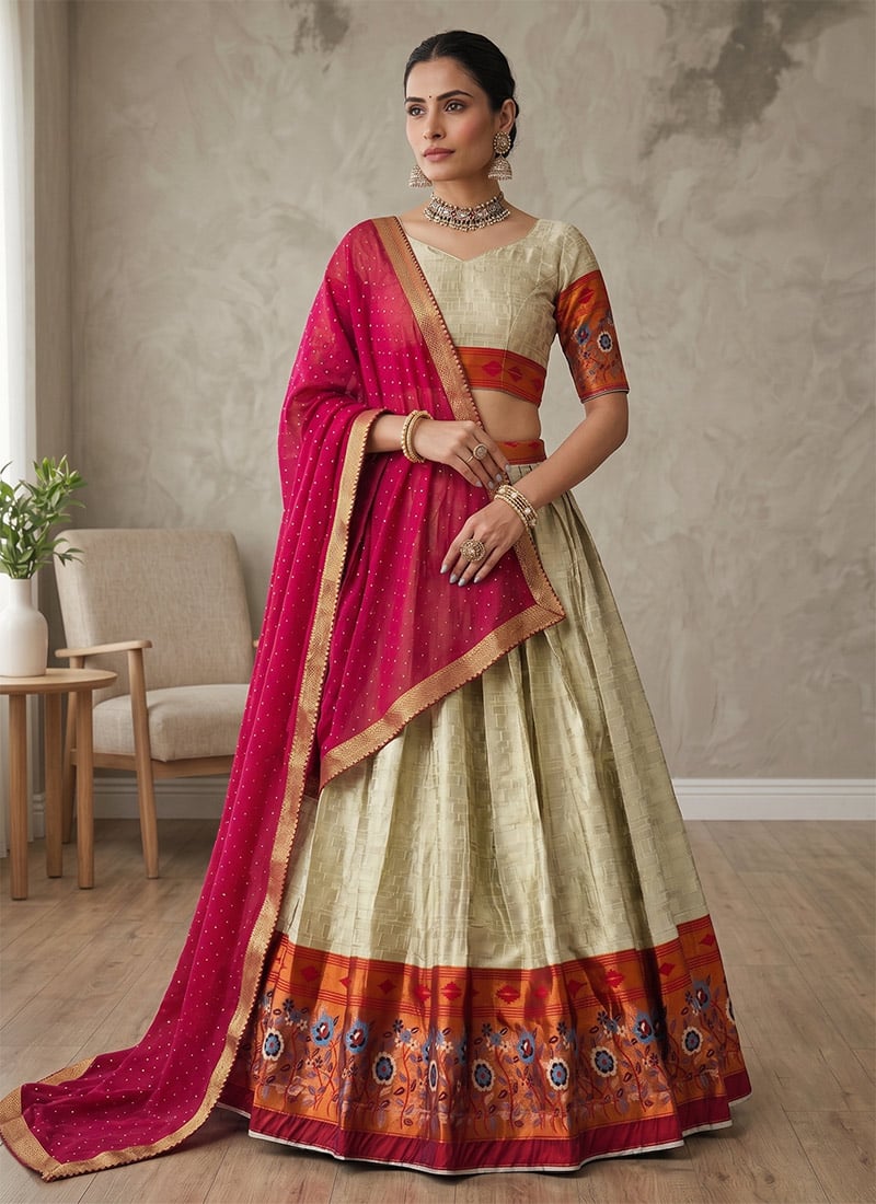 Multicolored Silk Mirror Work Navratri Chaniya Choli For Dandiya Night Festive Wear