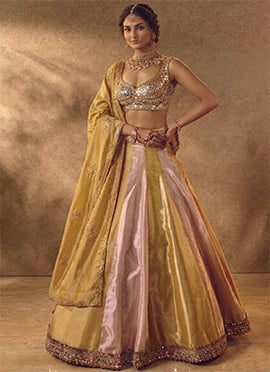 Multicolored Silk Lehenga Set With Zari & Mirror Work