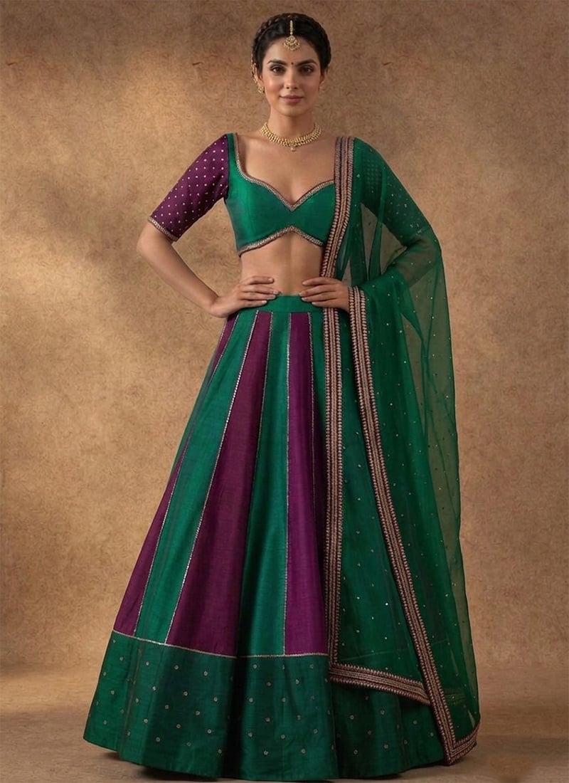 Multicolored Silk Ready Lace Work Regal Lehenga Wedding Wear