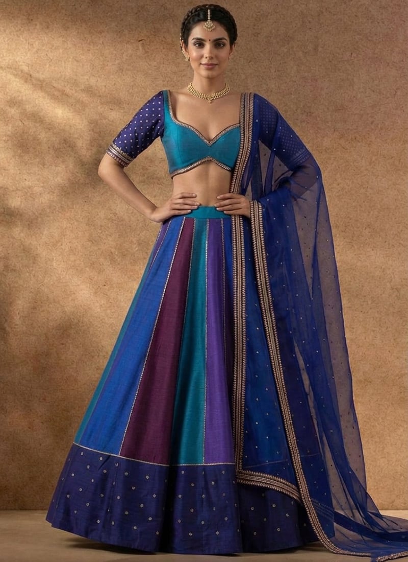 Multicolored Silk Ready Lace WorkElegant Lehenga Wedding Wear