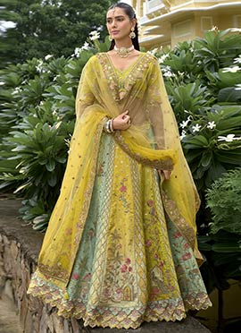 Multicolored Silk Zari Embroidered Sequins With Stone Work Lehenga