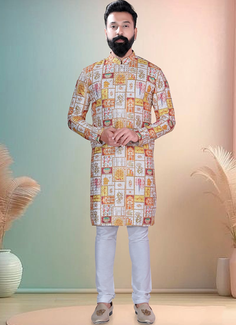 Multicolored Soft Cotton Embroidered Kurta Pyjama
