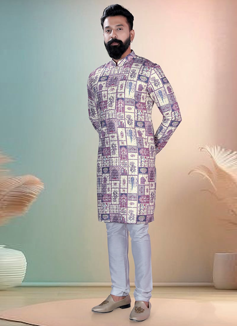 Multicolored Soft Cotton Embroidered Kurta Pyjama