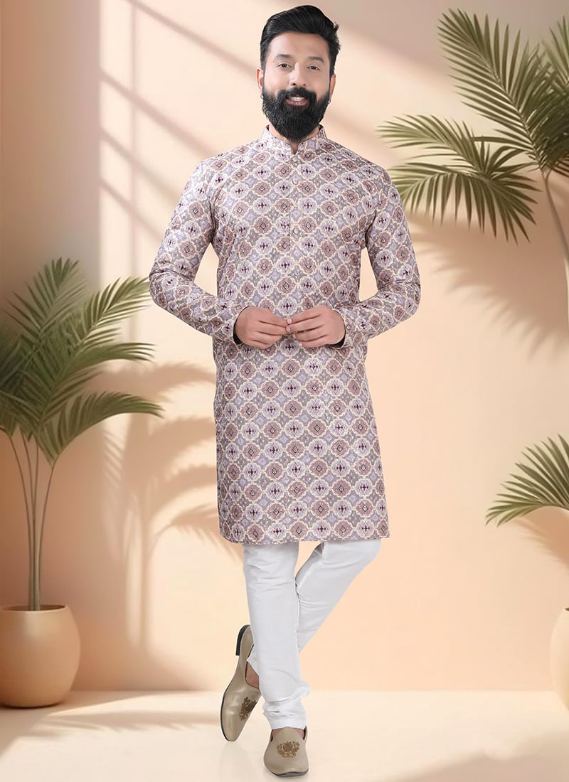 Multicolored Soft Cotton Embroidered Sequins And Printed Kurta Pyjama Festive Wear
