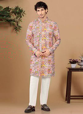 Multicolored Soft Cotton Sequins Embroidered Printed Kurta Pyjama