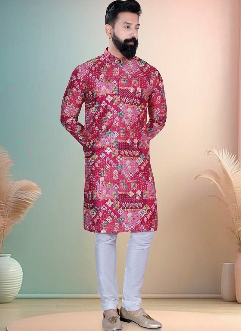 Multicolored Soft Cotton Thread Embroidered Sequins Printed Kurta Pyjama