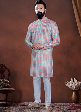 Multicolored Soft Cotton Thread Embroidered Sequins Printed Kurta Pyjama