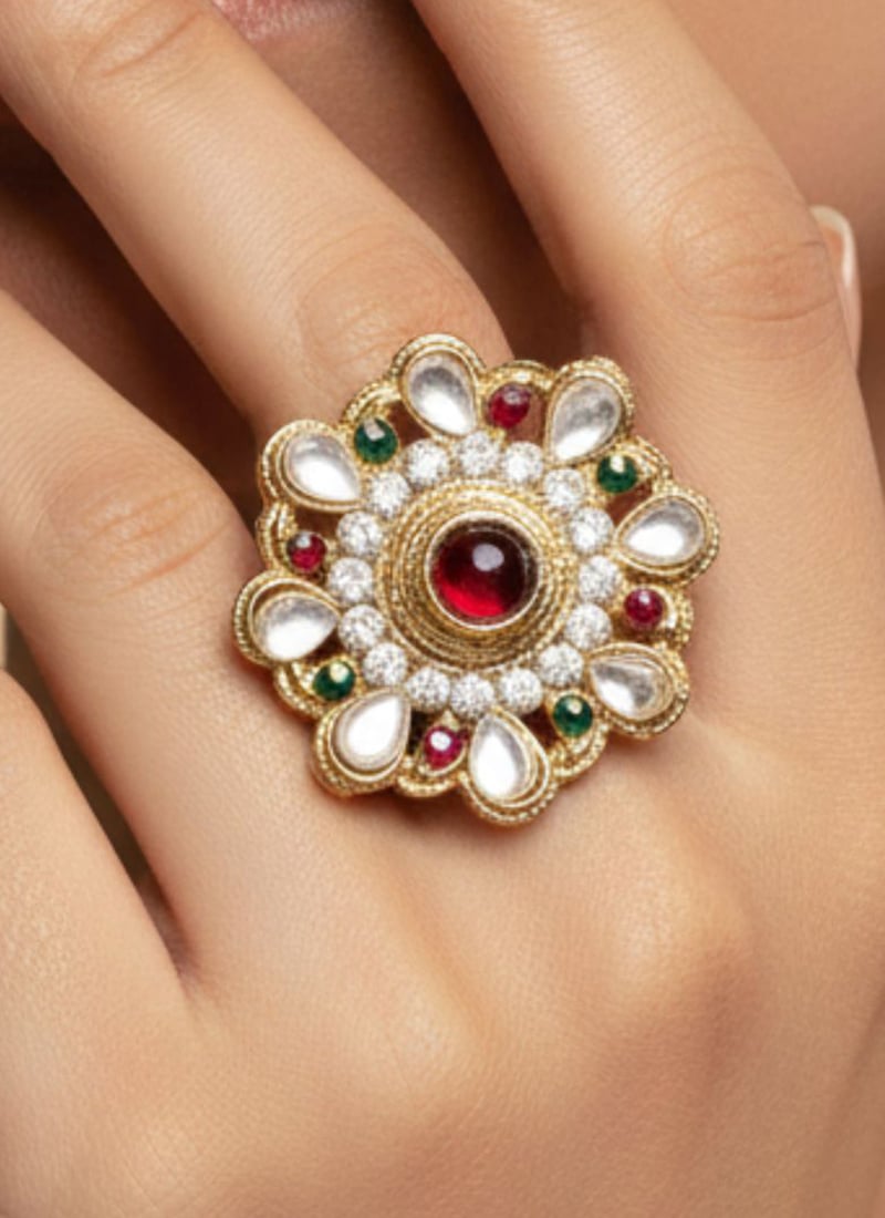 Multicolored Stones Kundan Ring Festive Wear