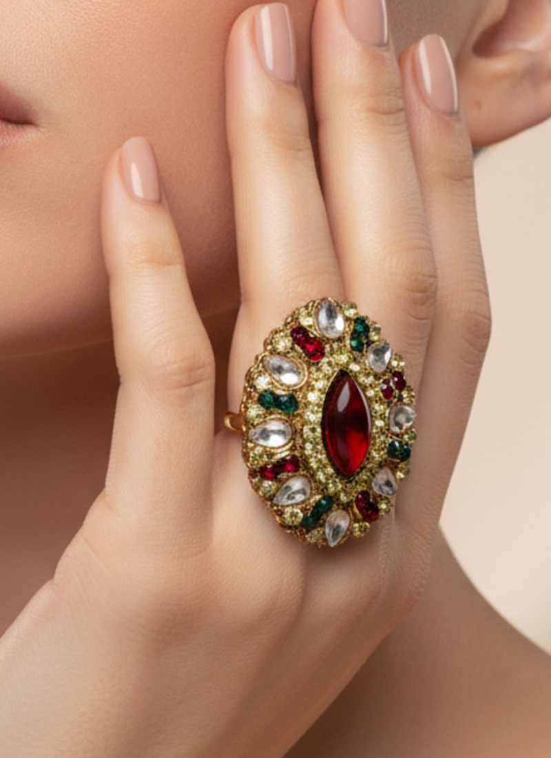 Multicolored Stones Kundan Ring Festive Wear