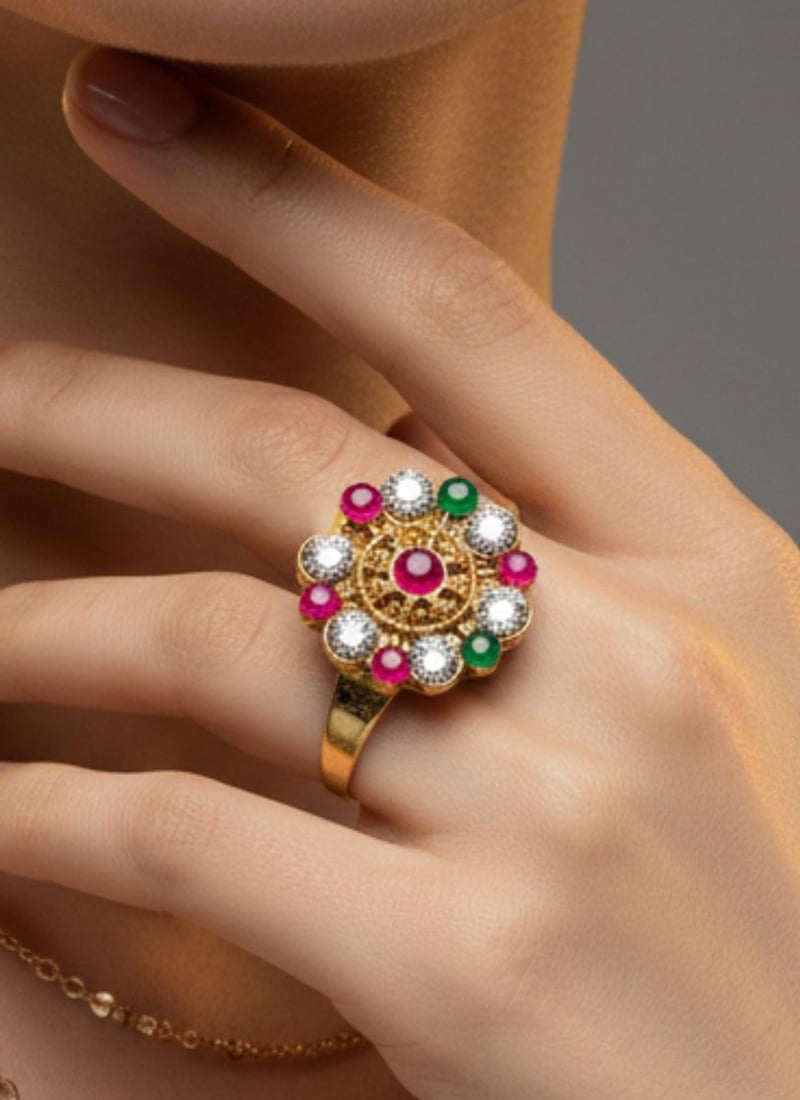 Multicolored Stones Ring Festive Wear
