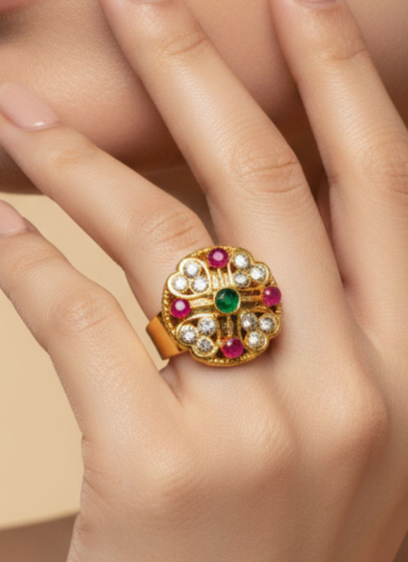 Multicolored Stones Ring Festive Wear