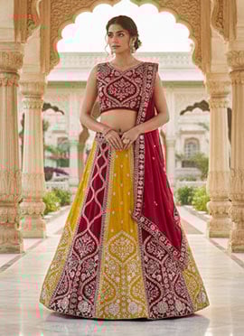Multicolored Vichitra Silk Sequins Embroidered Lehenga