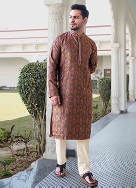 Multicolored Viscose Jacquard Kurta Pyjama
