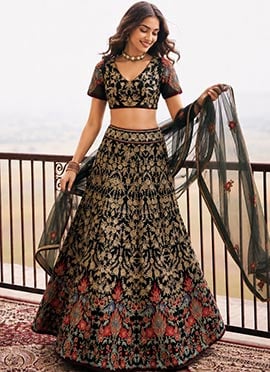 Multicolored Zari Resham Embroidered Soft Net Lehenga