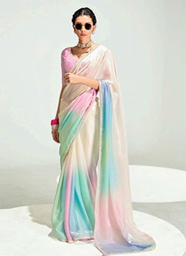 Multicolour Organza Tissue Zari Embroidered Sequins Saree