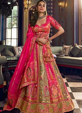 Multicolour Zari Embroidered Sequins Banarasi Silk Lehenga