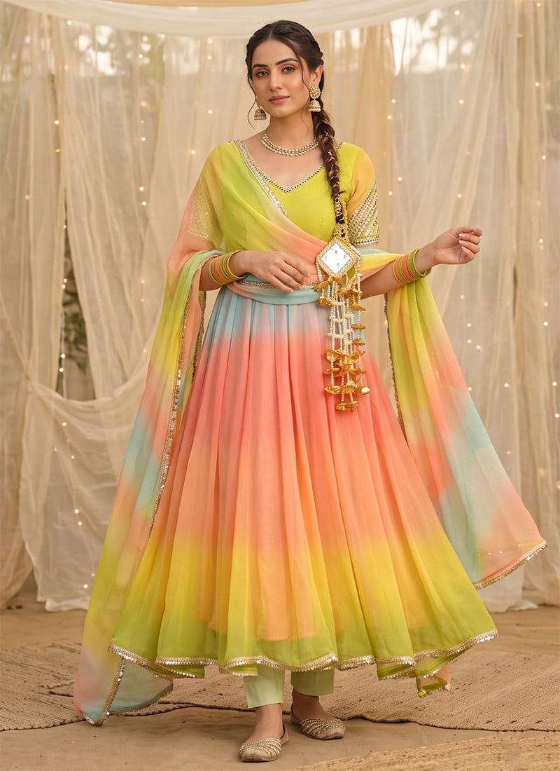 Multicoloured Georgette Digital Print Anarkali Suit Festive Wear