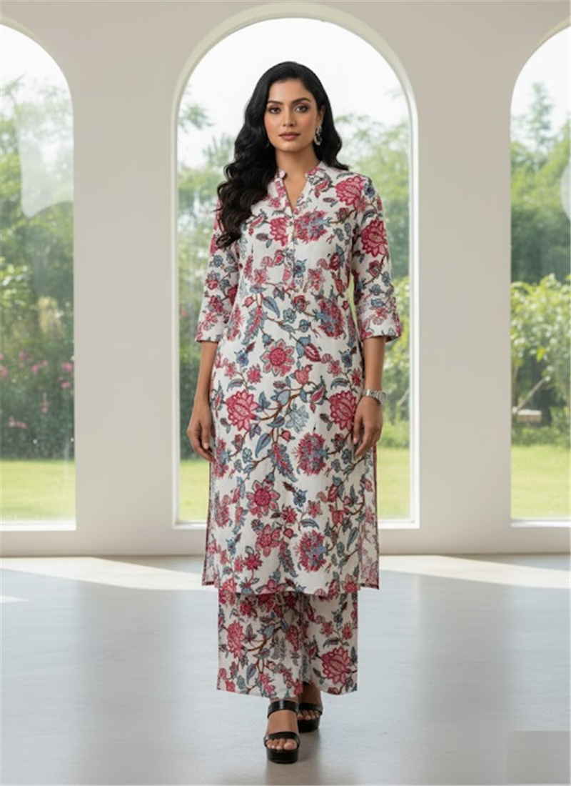 Multicolored Rayon Mill Print Kurta Set After Six Wear