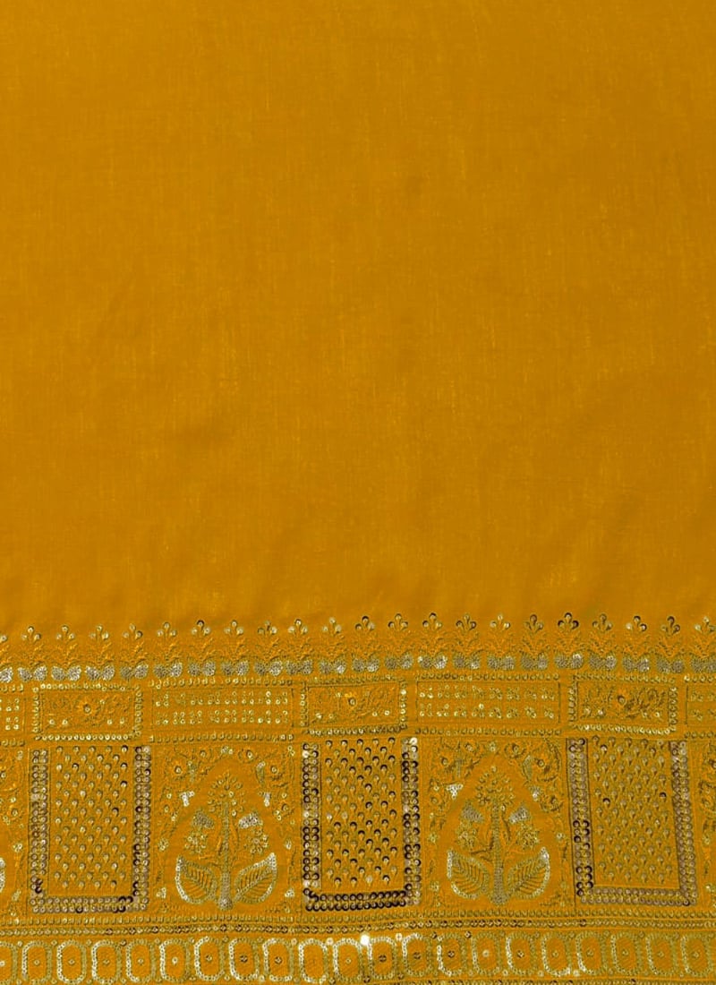 Mustard Art Silk Thread Sequins Zari Fabric