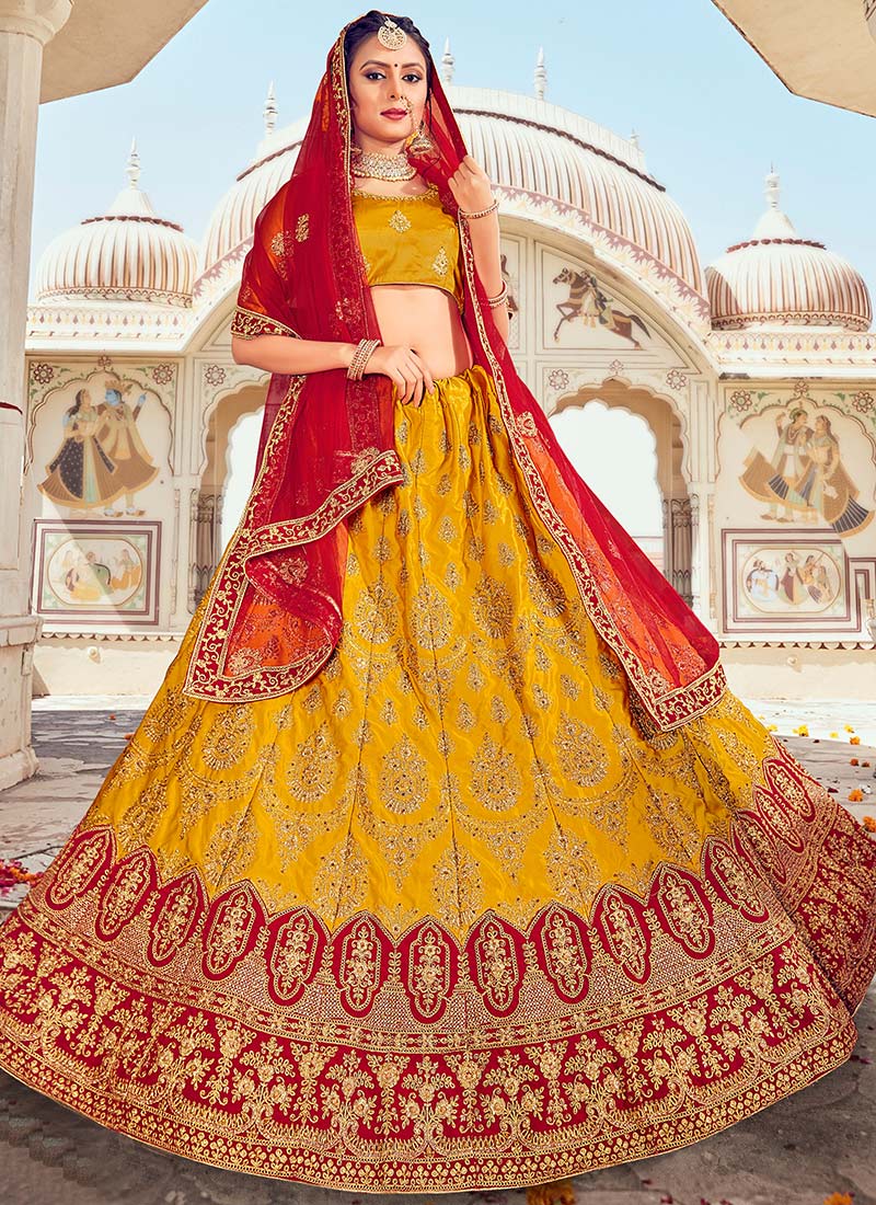 Mustard Art Silk Umbrella Lehenga Party Wear