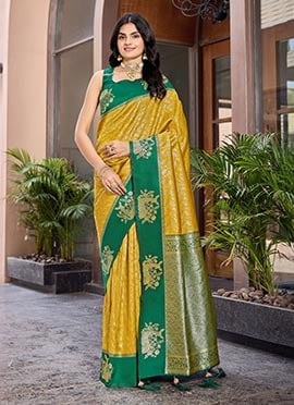 Mustard Banarasi Silk Jacquard Woven Saree