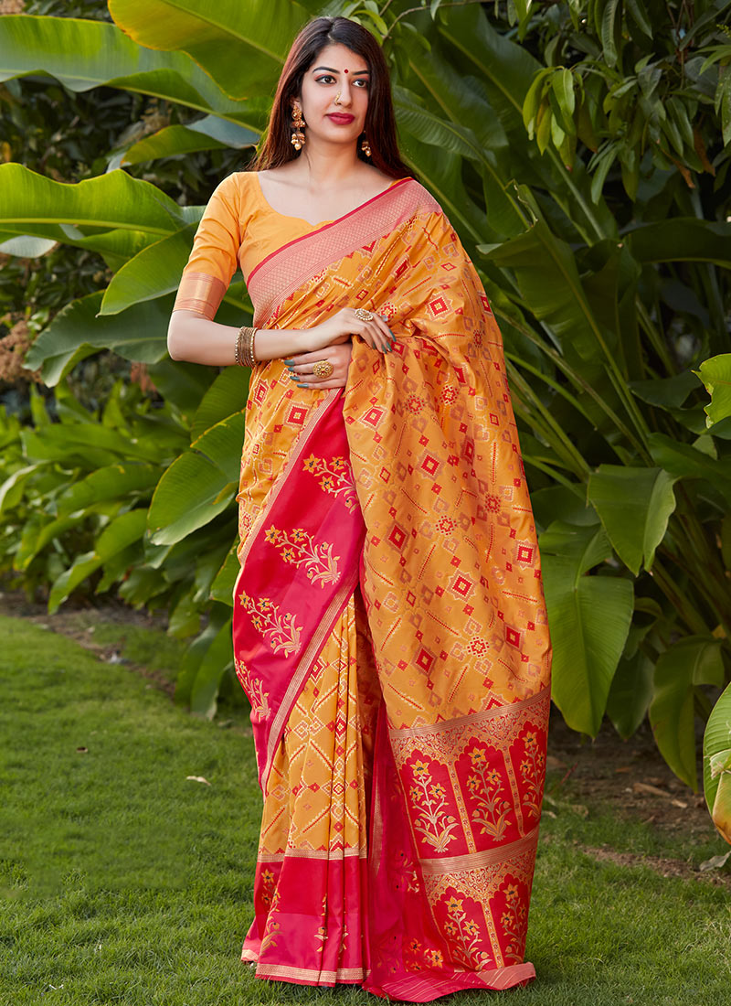 Mustard Banarasi Silk Weaving Saree