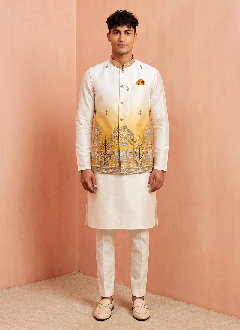 Mustard Bandi Banarasi Silk Embroidered Sequins  Festive Wear