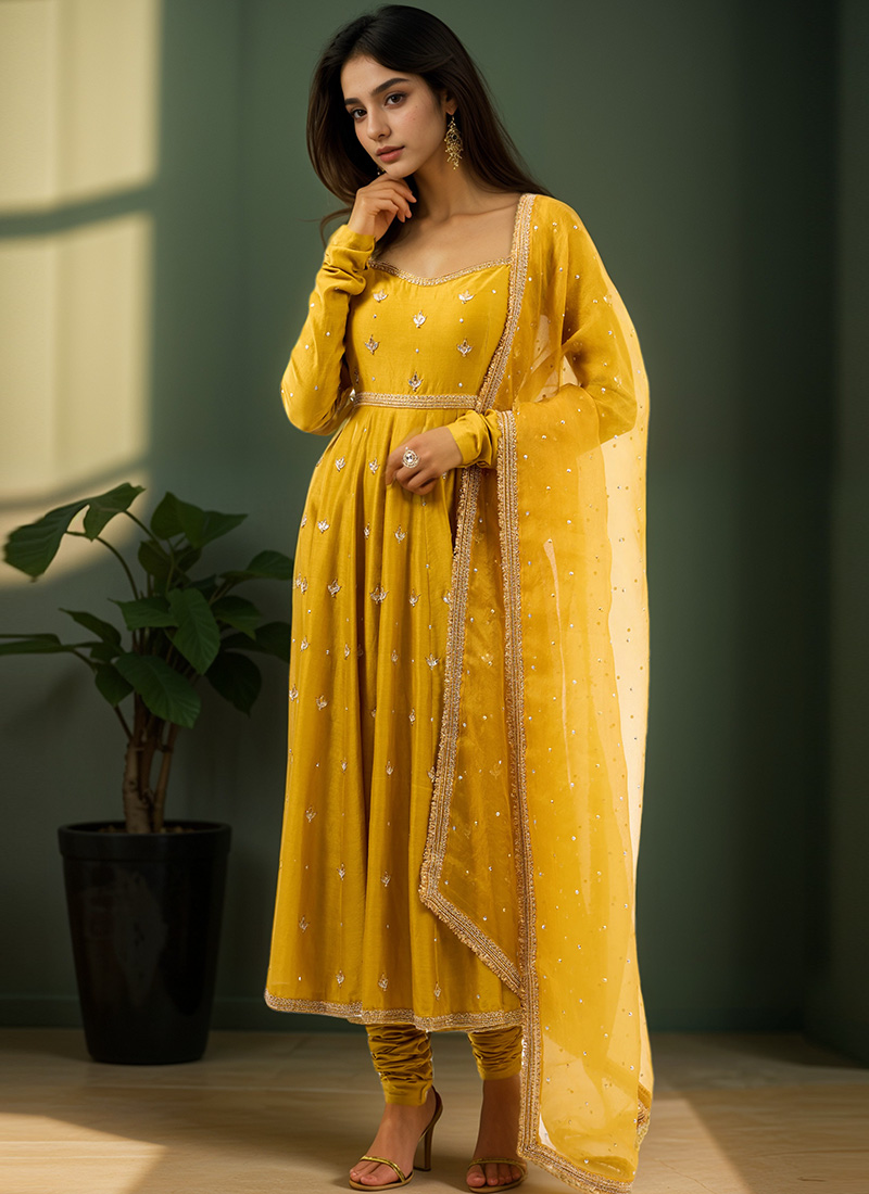 Women Boutique Collection Handwork Modal Chanderi With Gota Work Semi Stitched Suit with Bottom and Dupatta