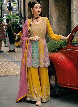 Mustard Chinon Gota Patti Palazzo Suit