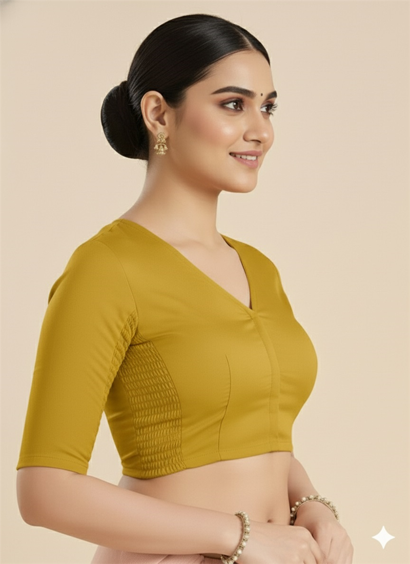 Mustard Cotton Fabric smocking Blouse Party Wear