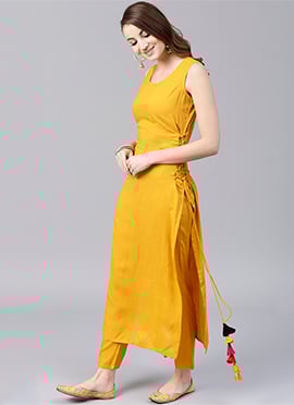 Mustard Cotton Kurta Straight Pant Set