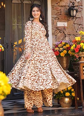 Mustard Cotton Silk Digital Print Kurta Palazzo Set