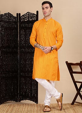 Mustard Cotton Textured Kurta