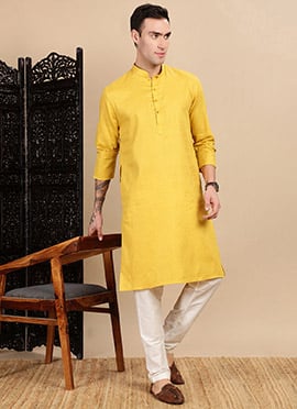 Mustard Cotton Textured Kurta